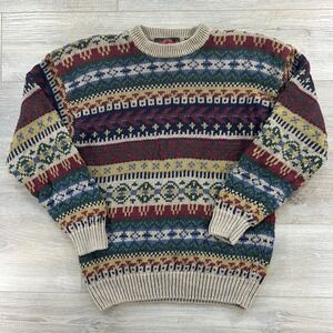 VTG Stone Haven Size L Geometric Sweater Ramie Cotton Chunky Grandpa Dad 90s